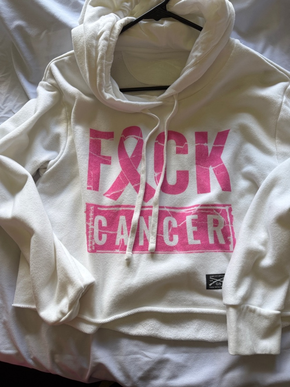 Grunt Style White Hoodie with Pink 'F*CK Cancer' Graphic